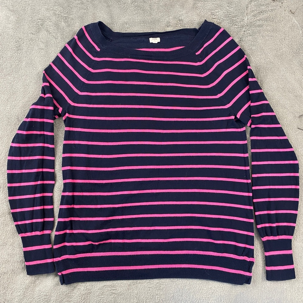J.Crew Sweater Women S Navy Pink Striped Boat Neck Cotton Raglan‎ Nautica Preppy